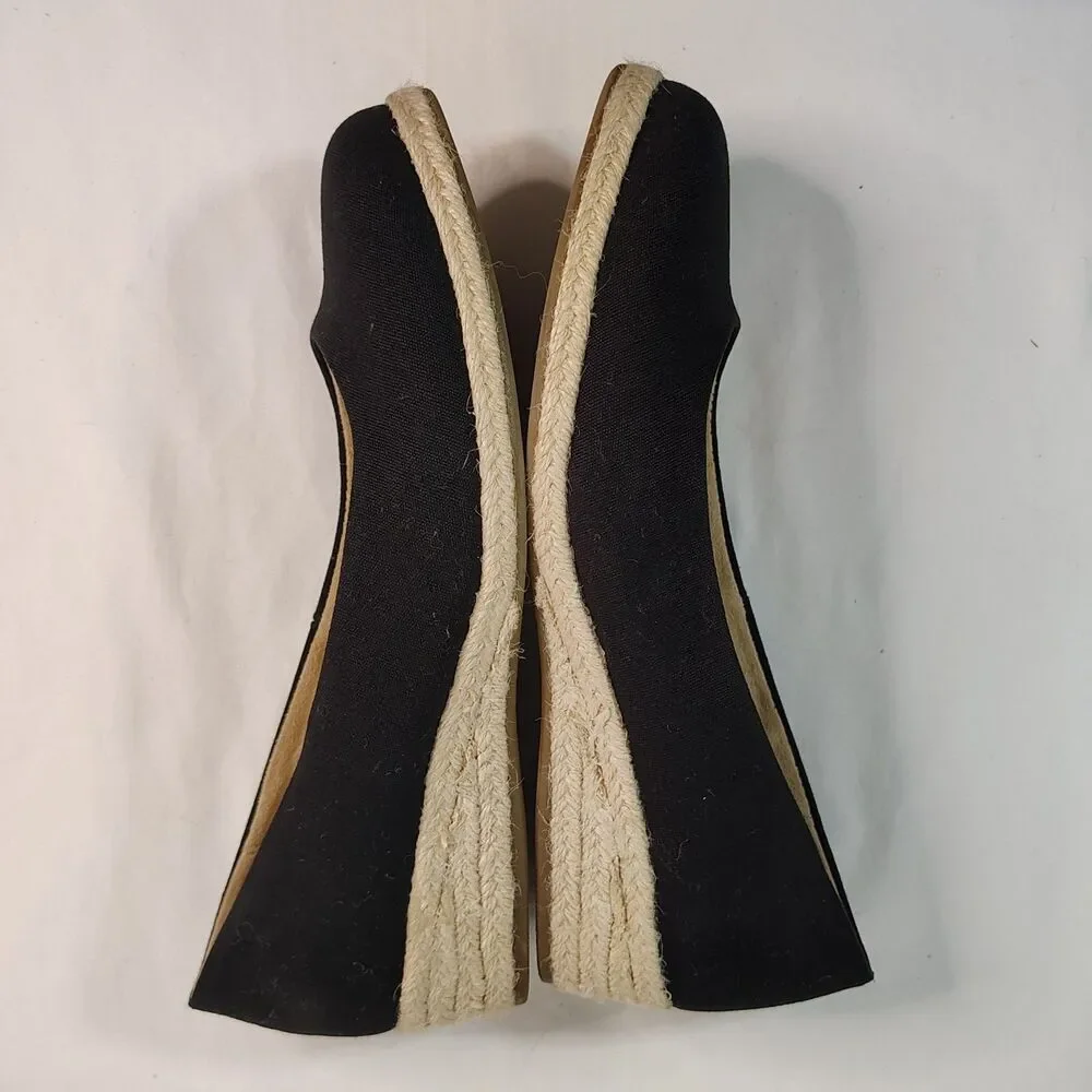 St. John’s Bay Women’s 8.5W Black Espadrille Wedge Flats Memory Foam Comfort